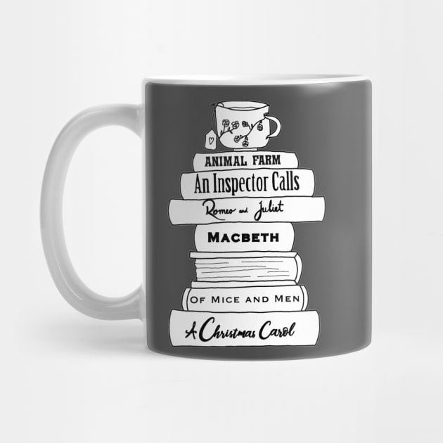 English Literature book stack, black and white by bookloversclub